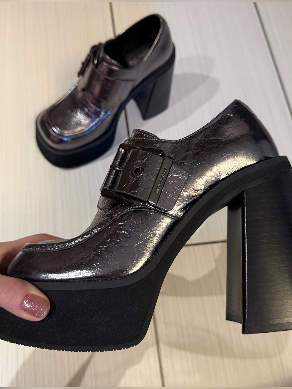 Michael Kors Metallic Platform Loafers Heels Size 7.5